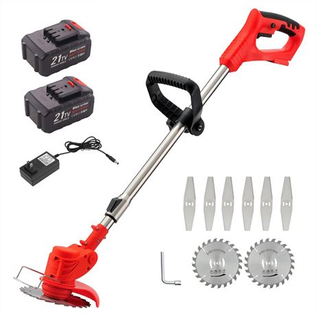 Weed Wacker Cordless Electric Brush Cutter Weed Eater w/ 2 Blades & 2 Batteries