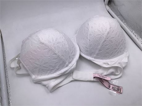 Victoria Secret White w/Floral Lace Bra - Wired - Push-Up - 34DD