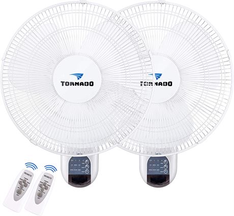 Tornado 2 Pack 16" Oscillating Wall Mount Fans - White