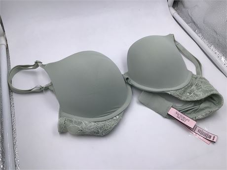 Victoria Secret Sage Green w/Floral Lace Bra - Wired - Push-Up - 34B