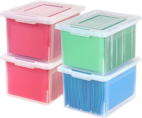 IRIS USA Letter/Legal File Tote Box, 4 Pack, BPA-Free Plastic Storage Bin