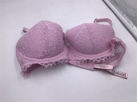 Victoria Secret Pastel Pink Colored w/Floral Lace Bra - Wired - Push-Up - 34C