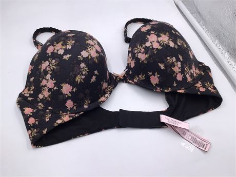 Victoria Secret Black w/Pink Floral Bra - Wired - Push-Up - 34C