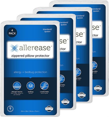 AllerEase Allergy Pillow Protector, Standard/Queen - 4 Pack