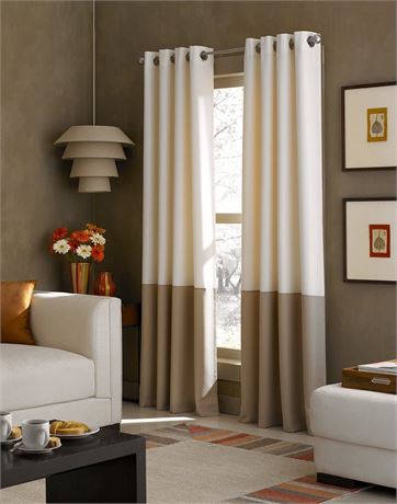 Curtainworks Kendall Color Block Grommet Curtain Panel, 95 inch, Ivory