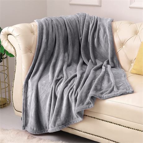 KMUSET Fleece Blanket Throw Size Grey Lightweight Super Soft