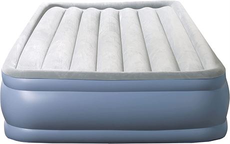 Inflatable Mattress: Raised-Profile Air Bed with External Pump, Full, Blue