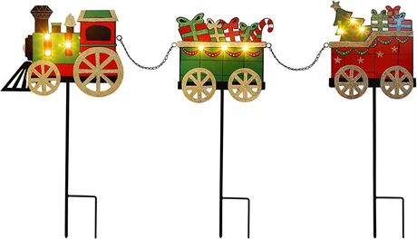 FORUP Christmas Train Garden Stake Decor, Metal