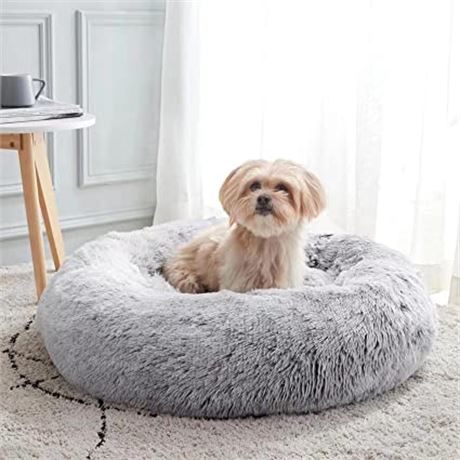 PetSure Calming Pet Bed, Donut Cuddler Bed, Gray