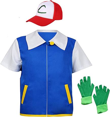 Pokemon Adult Kids Anime Cosplay Costume with Jacket, Gloves, & Hat, 3XL