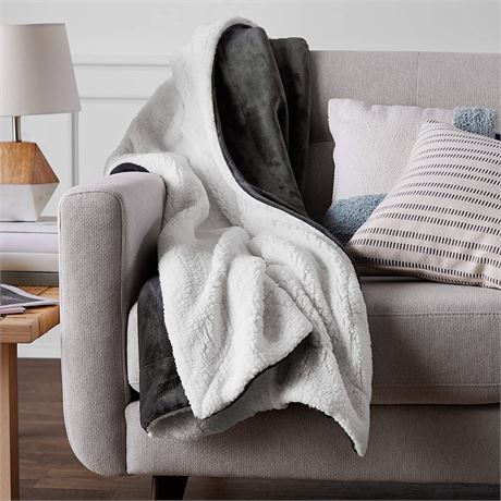 Amazon Basics Ultra-Soft Micromink Sherpa Blanket, Throw, Charcoal