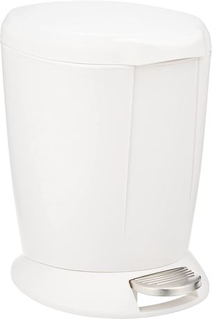 simplehuman Round Bathroom Step Trash Can, 6L/1.6 Gallon, White Plastic