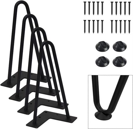 8" Black Hairpin Furniture Legs (4PCS) with Screws and 4pcs Floor Protectors