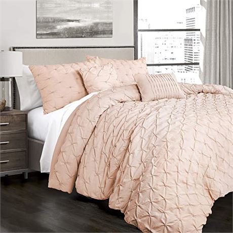 Lush Decor Ravello Pintuck Vintage Chic Farmhouse Style 5 Piece Comforter Set