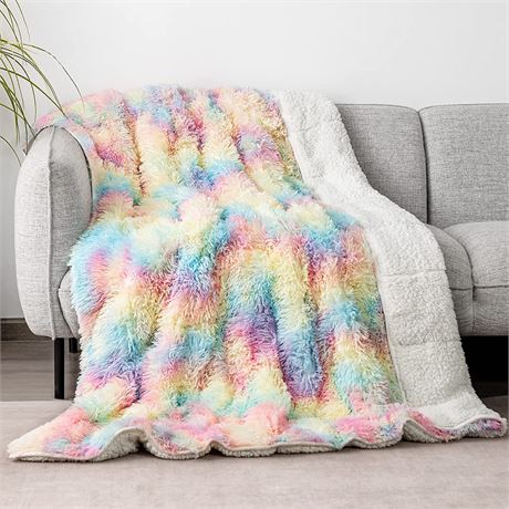 Faux Fur Weighted Blanket 15lbs 48x72 Inches Rainbow