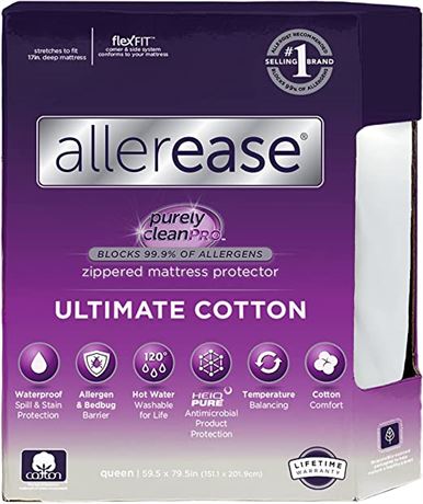 AllerEase Ultimate Comfort Zippered Mattress Protector, Twin, White