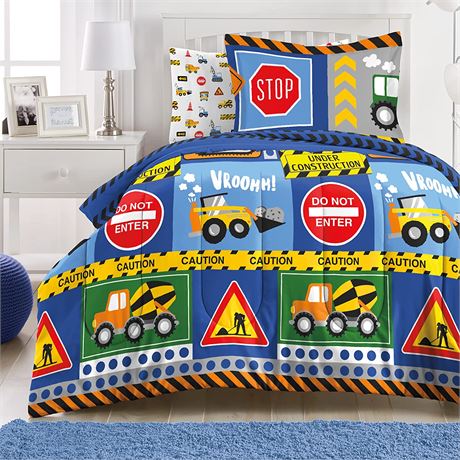 dream FACTORY Kids 5-Piece Under Construction Comforter Set - Twin - Navy