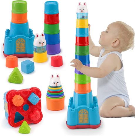 OWNONE 1 Baby Stacking Cups, Nesting Cups for Toddlers 1-3, 15Pcs