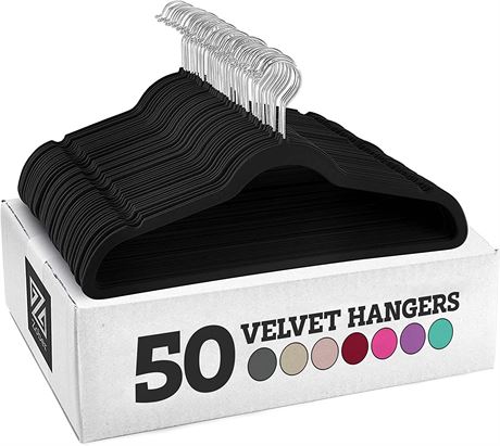 Zober Velvet Hangers 50 Pack, black