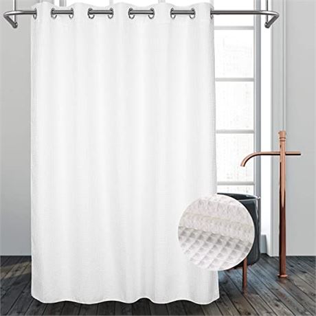 Hotel Grade No Hooks Needed Shower Curtain, Grayish White