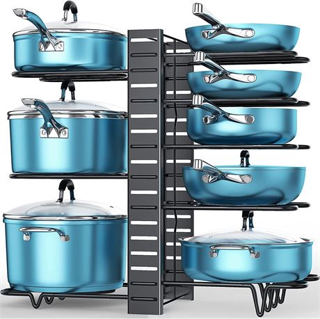 Pots and Pans Organizer for Cabinet, 8 Tier Pot Rack