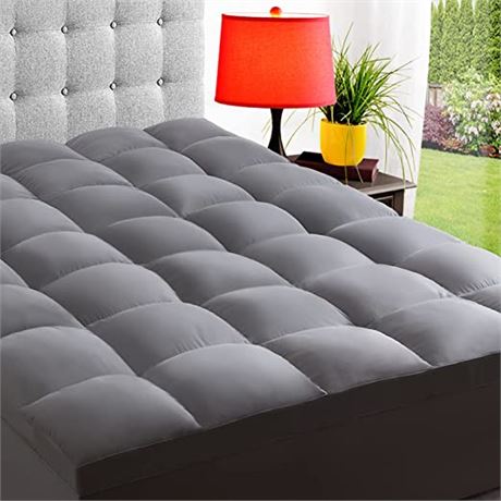 ELEMUSE Cal King Grey Cooling Mattress Topper, Cool Gray