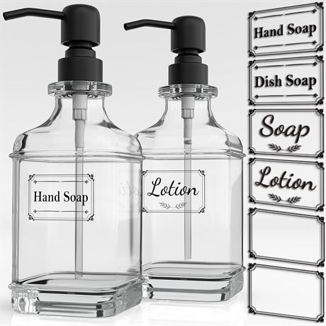 GLADPURE 2 Pack, 18 Oz Antique Design Thick Glass Hand Soap Dispensers