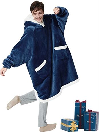 Bedsure Sherpa Fleece Wearable Blanket with Hoodie, Baby Blue