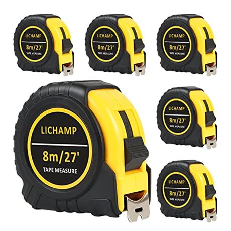 Lichamp 27FT/8M SAE Retractable Metric Tape Measure, 6-Pack