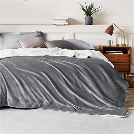 Bedsure Sherpa Fleece King Size Blanket - Grey