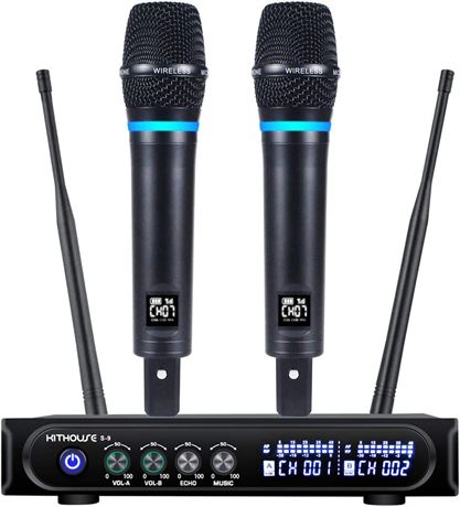 Kithouse S9 UHF Rechargeable Wireless Microphone System for Karaoke