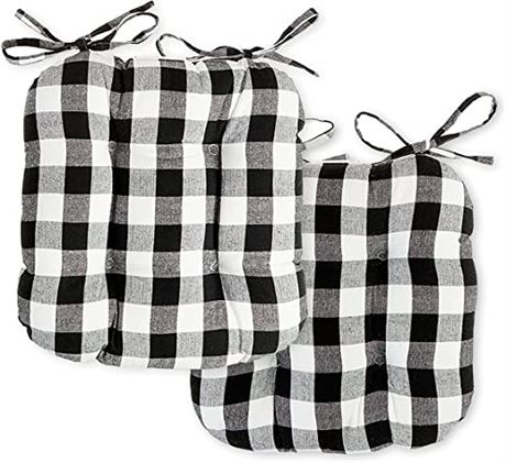 Popular Home Seat Cushion Pad, 2-Pack x QTY 3, Buffalo Plaid Black