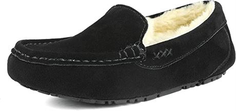 DREAM PAIRS Fuzzy Suede House Slippers/Moccasin - Black - 10