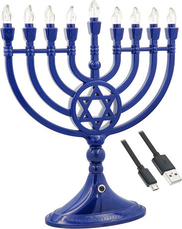 Traditional LED Electric Blue Hanukkah Menorah (Missing USB Cord)