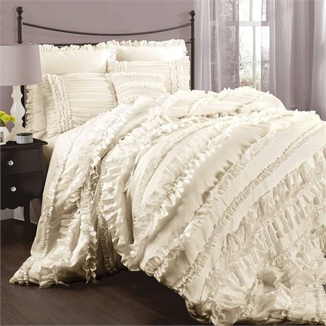 Lush Decor Belle Invory Ruffled Comforter 4 Piece Set - Queen