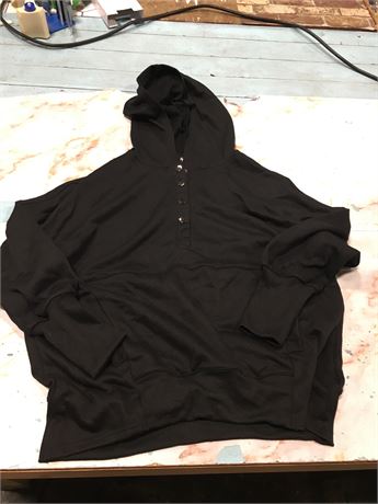 Fashion 3/4 Button Down Hoodie, Black, Size Medium