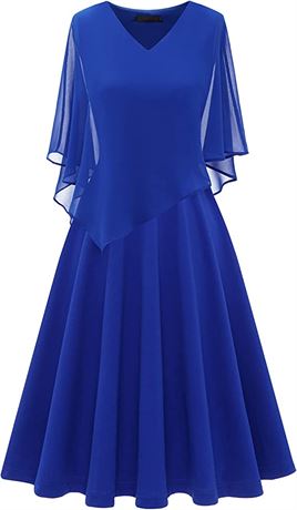 DRESSTELLS Dress with Chiffon Overlay Cape - Royal Blue - XL