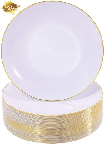 Nervure 100 Pieces Gold Plastic Plates - 10.25inch