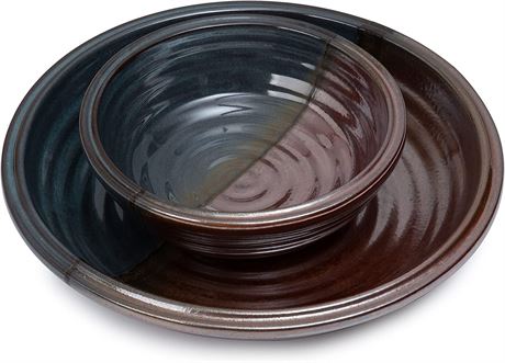 Double Dish Holder Bowl - Dipping/Seed and Nut Bowl - Two Tone