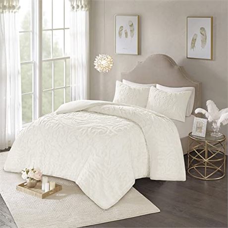 Madison Park Laetitia 100% Cotton Duvet Set, Laetitia Off White