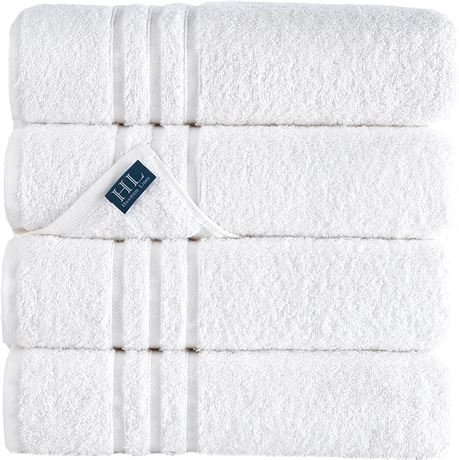 Hammam Linen White Bath Towels 4-Pack - Soft and Absorbent 100% Cotton