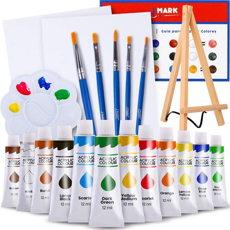 J MARK 22 Piece Acrylic Canvas Painting Kit with Wood Easel