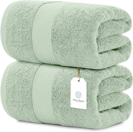 White Classic Luxury Bath Sheet Towels, 2 Pack, Green