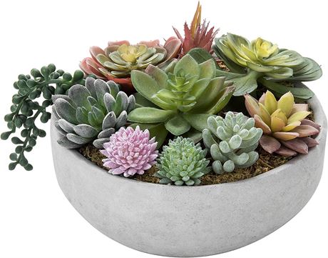 MyGift 8-Inch Faux Succulent Arrangement, Assorted Fake Plant