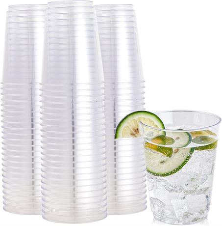 FOCUSLINE 100 Pack Clear Plastic Cups 10 oz Disposable Cups