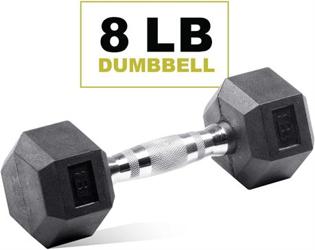 Rubber Encased Hex Dumbbell, 8lbs Single