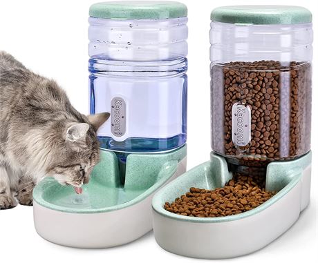 Automatic Gravity Style Dog Cat Feeder and Water Dispenser - Green