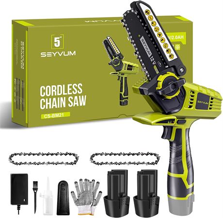 SEYVUM Mini Chainsaw with 2 Batteries 2 Chains