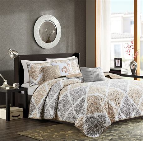 Madison Park Claire Quilt Modern Design - Full/Queen - Diamond Neutral