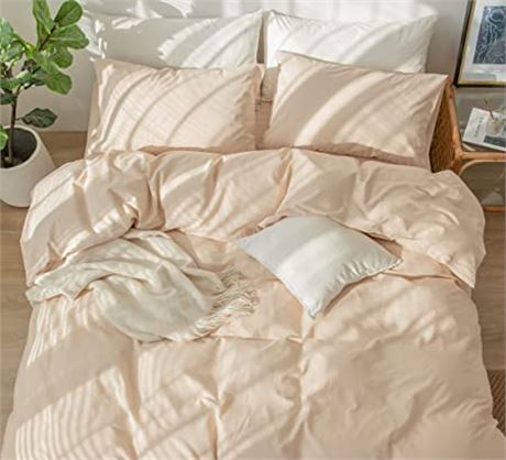 Bedding Duvet Cover Set 100% Washed Cotton Linen, Sandy Beige